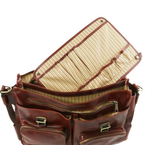 Ventimiglia - Leather multi compartment TL SMART briefcase with front pockets